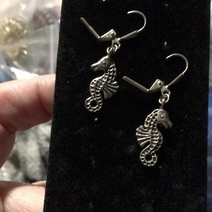 Sterling Silver Seahorse Dangling Pierced Earrings